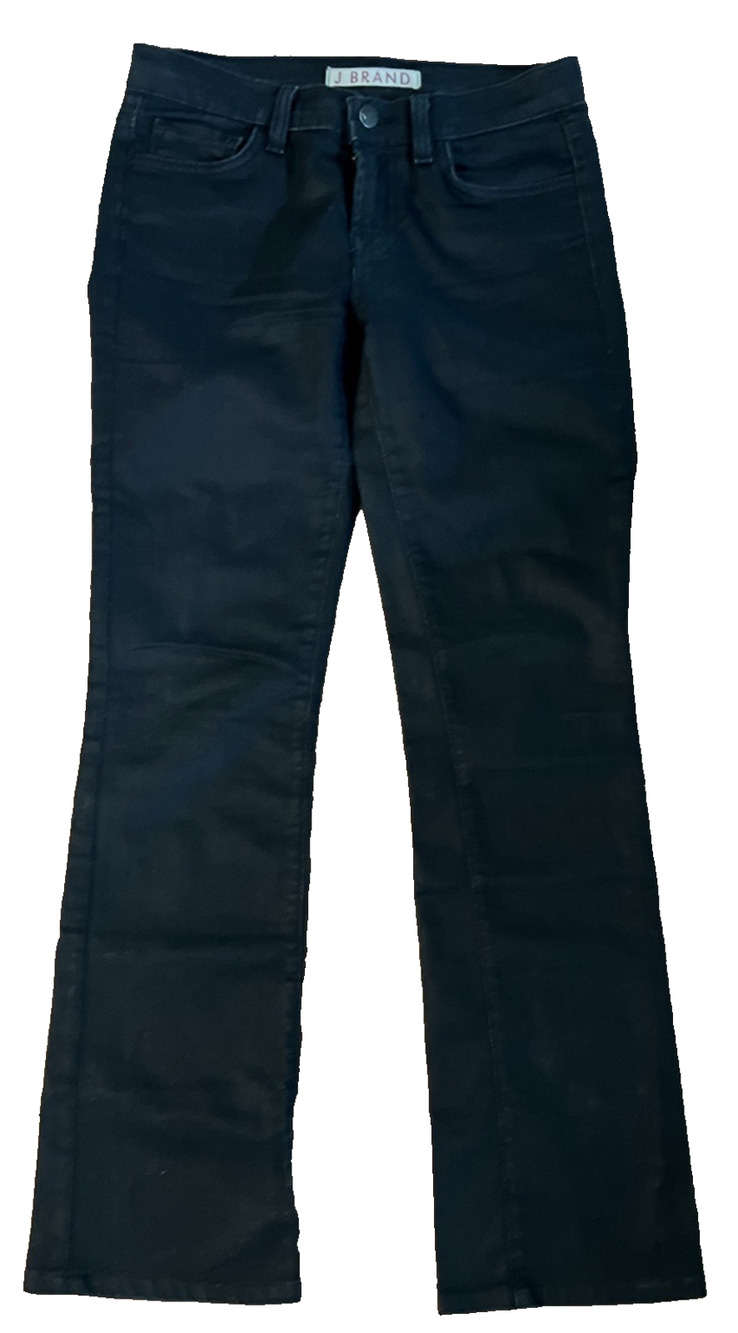 J Brand Jett Women's 25 Jeans Black Coated Denim low rise 28.5x30" Straight Leg